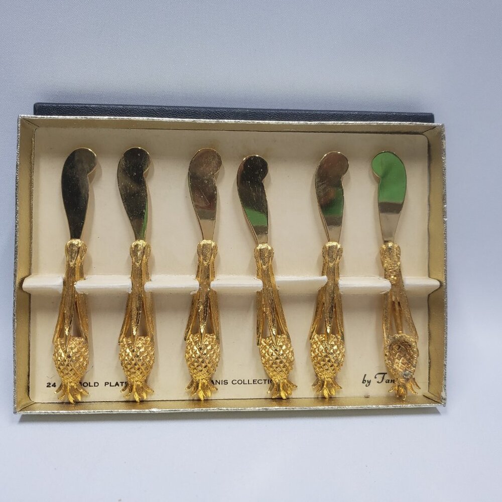 Tancraft Janis Collection Pineapple 24k Gold Plated Appetizer Butter Spreaders